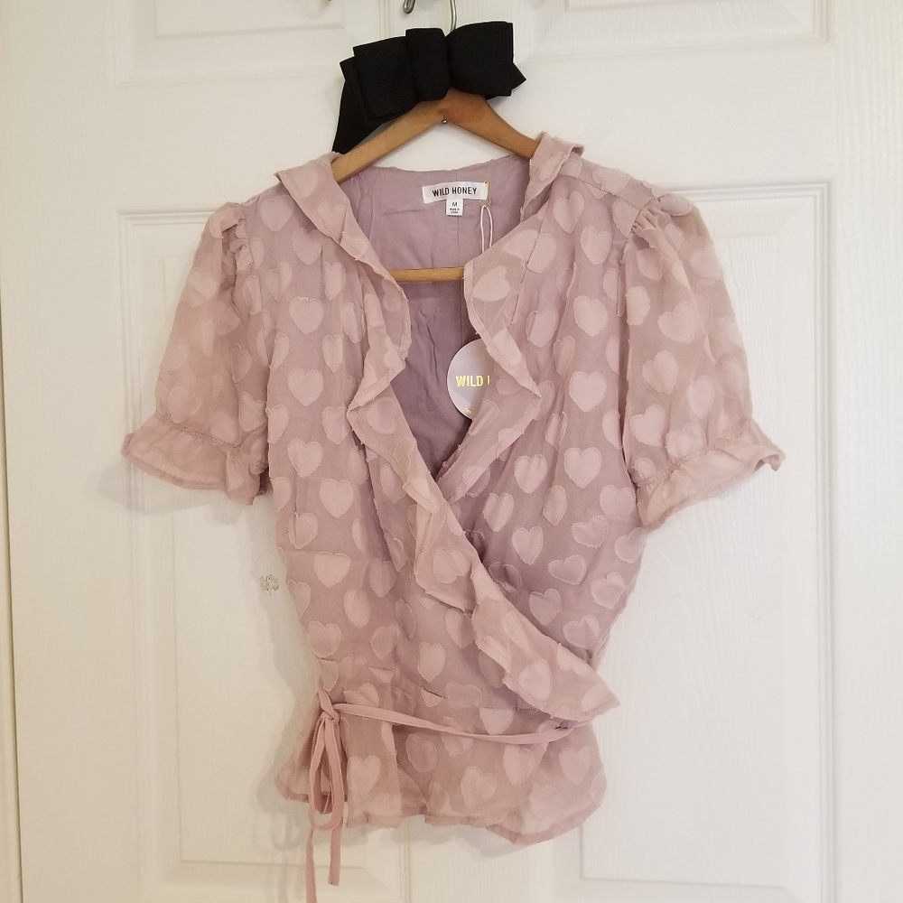 Blush heart ruffled peplum wrap top - Picture 5 of 7